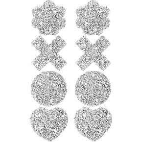 Hercicy 4 Pairs Rhinestone Pasties Sticky Bra Reusable Pasty Breast Covers Waterproof Boob Stickers for Women
