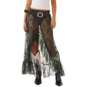 Cicy Bell Womens Lace Maxi Skirt Summer High Low Asymmetrical Sheer Y2K Sexy Beach Cover-up Long Skirts