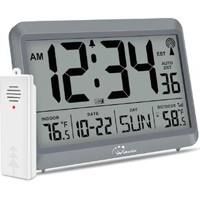 WallarGe 14.5'' Large Digital Wall Clock Battery Operated with Jumbo Numbers, Temperature and Date - Easy to Read and Set, Auto DST