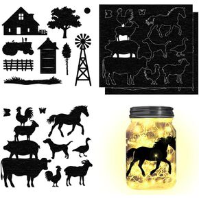 CHGCRAFT 4 pcs 2 Styles Farm Style Horse Cow Cutouts Decals Silhouette Paper Cutouts Scrapbook Supplies for Lantern Jars Scrapbooks Paper Cut Light Box Phones Lighting Decoration, 5.9X 6.69inch