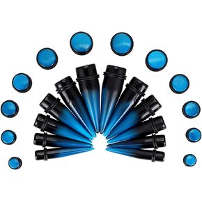 Oyaface 24 PCS Big Gauges Kit Ear Stretching Plugs 00G-20mm Acrylic Tapers Piercing Earrings Black&Blue Set