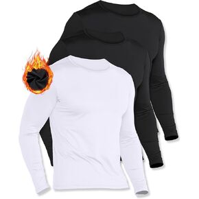 3 Pack Long Sleeve Thermal Shirts for Men Fleece Lined Soft Underwear Cold Weather Warm Base Layer Winter Pajama Tops