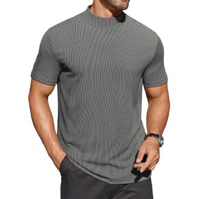 COOFANDY Mens Mock Turtleneck Shirts Short Sleeve Casual Basic T-Shirts Ribbed Solid Pullover Tops