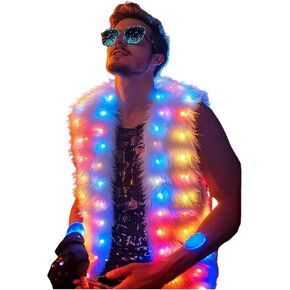 Men Women Light Up faux fur Coat Vest, Smart LED Light Up SYNC Vest,Glow Fluffy Sparking Costume