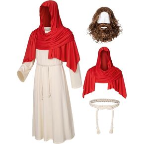 Irtysh Adult Jesus Costume Biblical Religious Robe Saint Shepherd Costume Wig Moustache Scarf Shawl Waist Rope set
