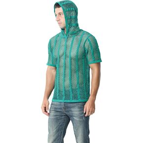 تي شيرت رجالي بغطاء للرأس مخطط شفاف بأكمام قصيرة وقميص داخلي مثير وشفاف للعضلات مقاس M L XLXL in Kuwait