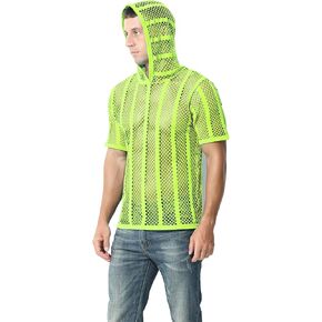 Mens Stripe Hoodies See Through Mesh Short Sleeve T-Shirt Sexy Sheer Muscle Undershirt Top M L XLXL