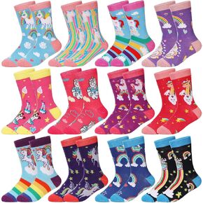 Shinymoon 12 Pairs Funny Kids Socks Boys Girls Unicorns Mermaids Dinosaurs Space Socks Bulk Children Cotton Socks