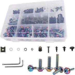 CHIFUN Motorcycle Fairing Bolt Kit Purple M5 M6 Stainless Steel Screws Assortment Kit Plastic Grommets Nuts Washers Clips Universal for Sport Dirt Bike Bodywork Fairing Windscreen
