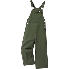 SHENHE Girl's Bib Overalls Flap Pockets Adjustable Straps Casual Long Jumpsuit Pants Army Green 9Y