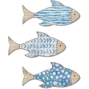 Putuo Decor 3 Pcs Wooden Fish Wall Decor Beach Nautical Coastal Theme Fish Wall Sculpture Wood School of Fish Wall Art Hanging Lake House Ocean Decor Vintage Ornaments for Home Bathroom Bedroom