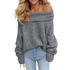Saodimallsu Womens Off The Shoulder Sweaters Long Sleeve Slouchy Knitted Casual Loose Fall Trendy Pullover Tops