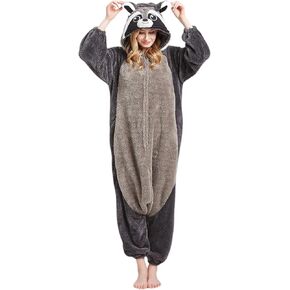 DELEY Adult Raccoon Animal Onesie Pajamas,One Piece Pajamas,Halloween Cosplay Costumes Homewear Jumpsuit