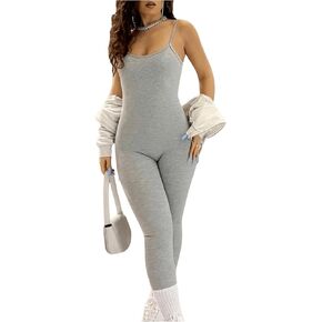 MakeMeChic Women's Sleeveless Scoop Neck Jumpsuit Bodycon Stretchy Spaghetti Strap Unitard Bodysuit