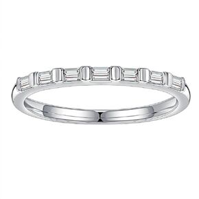 SMILEST Baguette Moissanite Wedding Band for Women, 2MM D Color VVS1 Clarity Lab Created Moissanite Wedding Rings 18K White Yellow Rose Gold Vermeil Bar Setting 7 Stone Moissanite Half Eternity Ring
