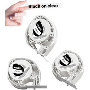 شريط صانع الملصقات LT12 متوافق مع صانع الملصقات DYMO LetraTag يعيد تعبئة شريط Pastic 91331 لعلامة DYMO Letra 100H LT-100T Plus LT110T، 1/2 بوصة × 13 قدم (12 مم × 4 م)، أسود على أبيض، 3 عبوات TB231 in Kuwait