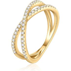 SMILEST Moissanite Criss Cross Wedding Band للنساء، 1.5 مم D اللون VVS1 وضوح مويسانيتي حلقات قابلة للتكديس 18 قيراط من الذهب الوردي/الذهب الأصفر/الذهب الأبيض فيرميل مويسانيتي X خواتم وعد بسوار الزفاف