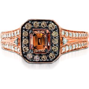3/4 Carat Emerald Cut Chocolate Diamond and 1/5 Carat White Diamond Halo Ring for Women in 14k Rose Gold (G-H/Fancy Brown, VS2-SI1, cttw) Promise Anniversary Ring Size 7 to 7.25 by LeVian