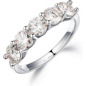 SMILEST 5 Stone Moissanite Rings for Women, 2ct D Color VVS1 Clarity Brilliant Round Lab Created Moissanite Ring 925 Sterling Silver Moissanite Wedding Band Anniversary Rings Wedding Bands for Women