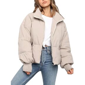 Flygo Winter Cropped Puffer Jacket Coats for Women 2024 Short Warm Quilted Jackets Outerwear with Pockets