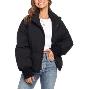 Lianlive Womens Cropped Puffer Jacket Oversized Black Short Puffy Winter Coat