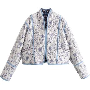 Yimoon Women's Quilted Jacket Lightweight Floral Print Cropped Puffer Coat Short Padded Open Front Winter Outwear in Kuwait