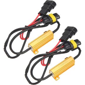 X AUTOHAUX 2Pcs 9005 H10 9006 HB4 LED Headlight Load Resistor Kit Dual 50W 8ohm Anti-flicker Relay Error Free Decoder Warning Canceller Fog Bulbs Harness Adapter