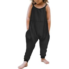 Vieille Toddler Girls Sleeveless Jumpsuits Spaghetti Strap Romper Clothes Long Pants with Pockets 2-8 Years