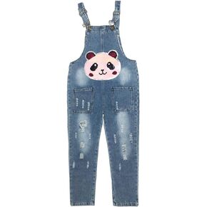 Peacolate 4-14Years Big Girls Jumpsuit&Rompers Overalls Blue Denim Color Changeable Sequin Panda Pants
