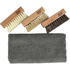 Shoe Cleaning Kit - 4-Piece Sneaker Cleaner Brush Set with Microfiber Cloth (Boar & Plastic Bristles)