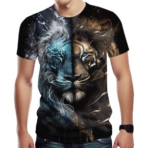 TiwBski Casual Lion Tiger Wolf Print T-Shirts for Men Novelty Animal Graphic Shirt with Short Sleeve