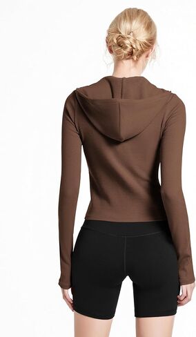 Abonlen Ribbed Hoodies for Women Lightweight Full Zip Up Jackets Long Sleeves Tops Fitted Cropped Sweatshirt in Kuwait