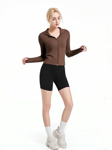Abonlen Ribbed Hoodies for Women Lightweight Full Zip Up Jackets Long Sleeves Tops Fitted Cropped Sweatshirt in Kuwait