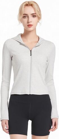 Abonlen Ribbed Hoodies for Women Lightweight Full Zip Up Jackets Long Sleeves Tops Fitted Cropped Sweatshirt in Saudi Arabia