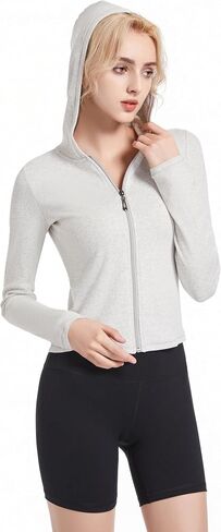 Abonlen Ribbed Hoodies for Women Lightweight Full Zip Up Jackets Long Sleeves Tops Fitted Cropped Sweatshirt in Saudi Arabia