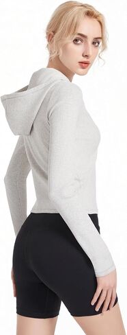 Abonlen Ribbed Hoodies for Women Lightweight Full Zip Up Jackets Long Sleeves Tops Fitted Cropped Sweatshirt in Saudi Arabia
