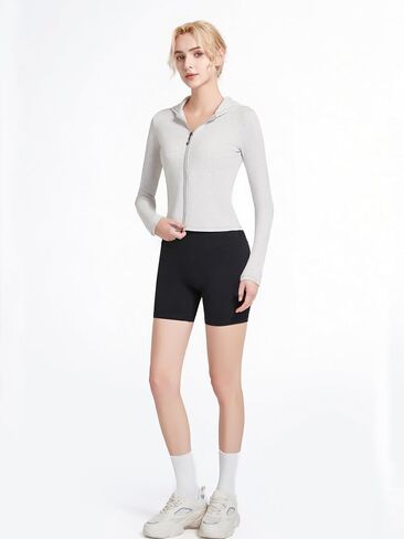 Abonlen Ribbed Hoodies for Women Lightweight Full Zip Up Jackets Long Sleeves Tops Fitted Cropped Sweatshirt in Saudi Arabia