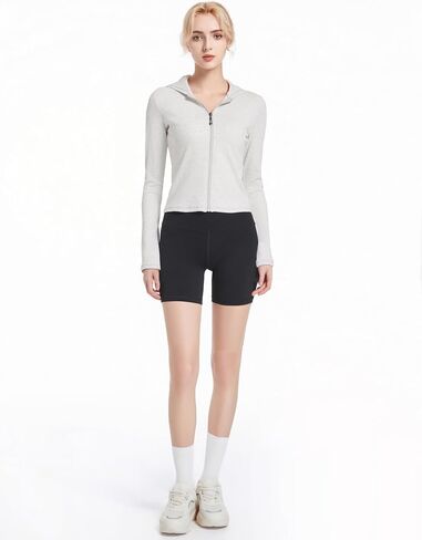 Abonlen Ribbed Hoodies for Women Lightweight Full Zip Up Jackets Long Sleeves Tops Fitted Cropped Sweatshirt in Saudi Arabia