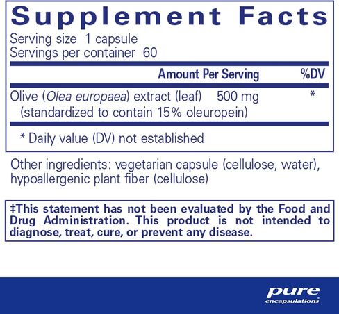 Pure Encapsulations Olive Leaf Extract | Hypoallergenic Supplement Supports Immune System and Healthy Intestinal Environment | 60 Capsules in Kuwait