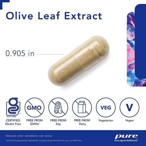 Pure Encapsulations Olive Leaf Extract | Hypoallergenic Supplement Supports Immune System and Healthy Intestinal Environment | 60 Capsules in Kuwait