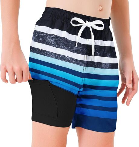 Boys Swim Trunks with Compression Liner Casual Bathing Suit for Kids Swim Shorts 6-18 Years in Saudi Arabia