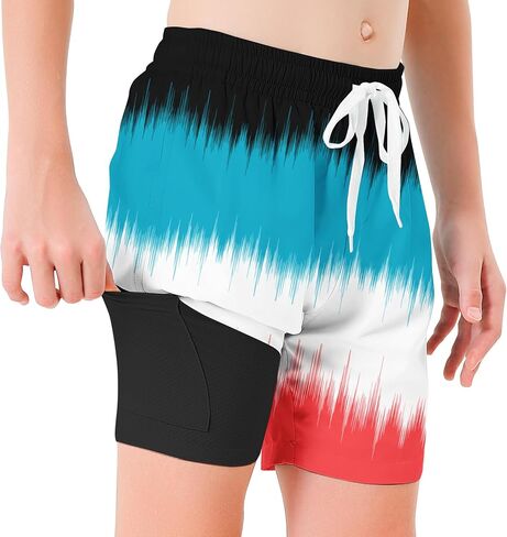 Boys Swim Trunks with Compression Liner Casual Bathing Suit for Kids Swim Shorts 6-18 Years in Saudi Arabia
