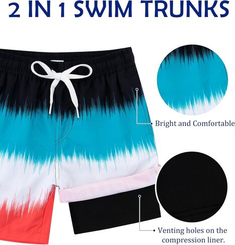 Boys Swim Trunks with Compression Liner Casual Bathing Suit for Kids Swim Shorts 6-18 Years in Saudi Arabia