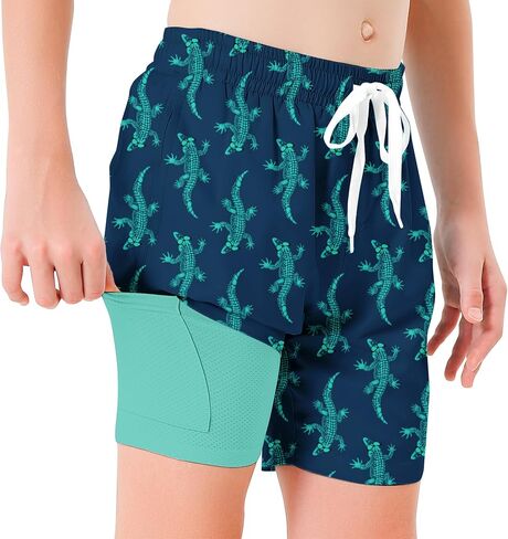 Boys Swim Trunks with Compression Liner Casual Bathing Suit for Kids Swim Shorts 6-18 Years in Saudi Arabia