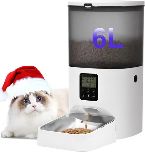 Automatic Cat Feeder, 4L Cat Food Dispenser with Timer Interactive Voice Recorder, Auto Cat Feeder with Desiccant Bag 1-8 Meals Dry Food, White Translucent in Kuwait