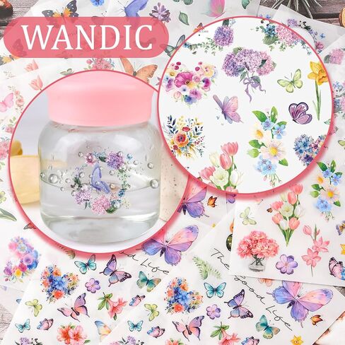 WANDIC 16 Sheets Rub On Transfer Sticker, Butterflies DIY Transfer Decals Waterproof Flowers Scrapbook Stickers for Card Making Greeting Cards Gift Wrapping Home Decoration,4 * 6in in Kuwait