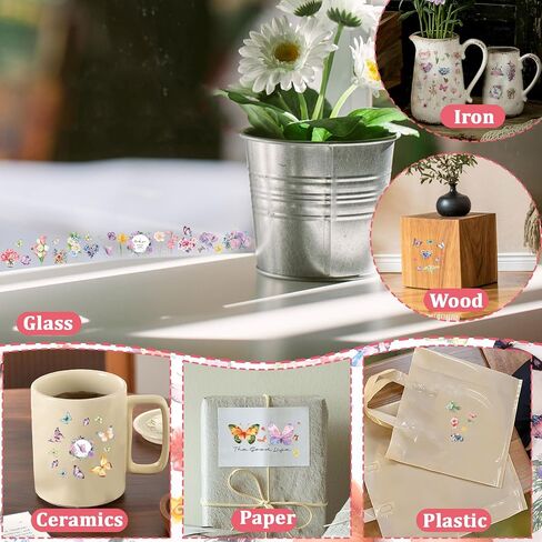 WANDIC 16 Sheets Rub On Transfer Sticker, Butterflies DIY Transfer Decals Waterproof Flowers Scrapbook Stickers for Card Making Greeting Cards Gift Wrapping Home Decoration,4 * 6in in Kuwait