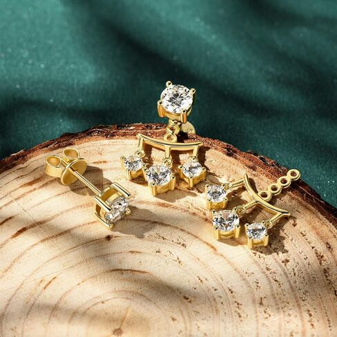 AINUOSHI Moissanite Stud Earrings with Triple Stones Dangle Drop Ear Jacket Earrings for Women 925 Sterling Silver Two Wear Style Standalone Stud Earrings and Dangle Charm Ear Jacket Combined Sets in Saudi Arabia