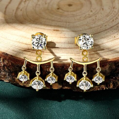 AINUOSHI Moissanite Stud Earrings with Triple Stones Dangle Drop Ear Jacket Earrings for Women 925 Sterling Silver Two Wear Style Standalone Stud Earrings and Dangle Charm Ear Jacket Combined Sets in Saudi Arabia