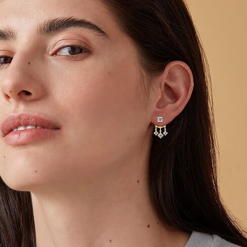 AINUOSHI Moissanite Stud Earrings with Triple Stones Dangle Drop Ear Jacket Earrings for Women 925 Sterling Silver Two Wear Style Standalone Stud Earrings and Dangle Charm Ear Jacket Combined Sets in Saudi Arabia